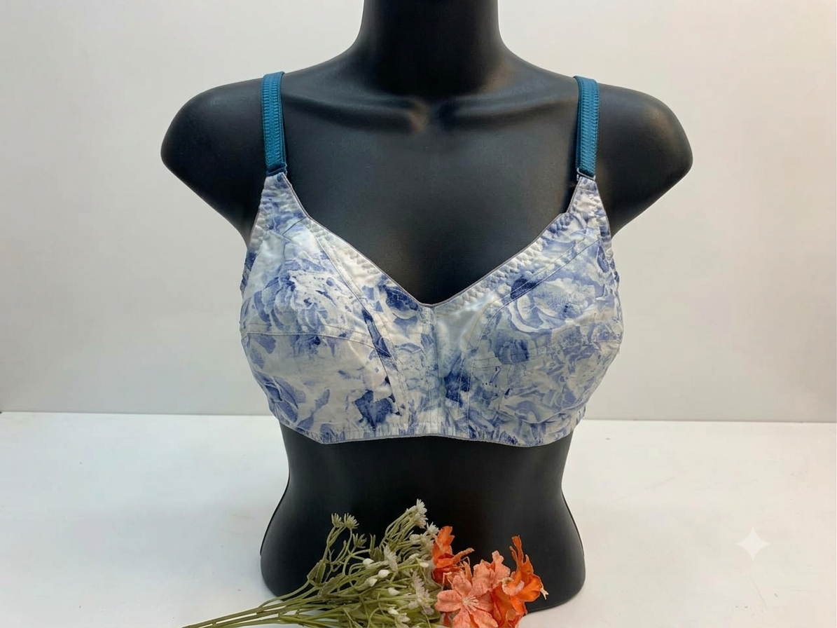 Blue Floral Print Non-Padded Full Coverage Comfort Bra