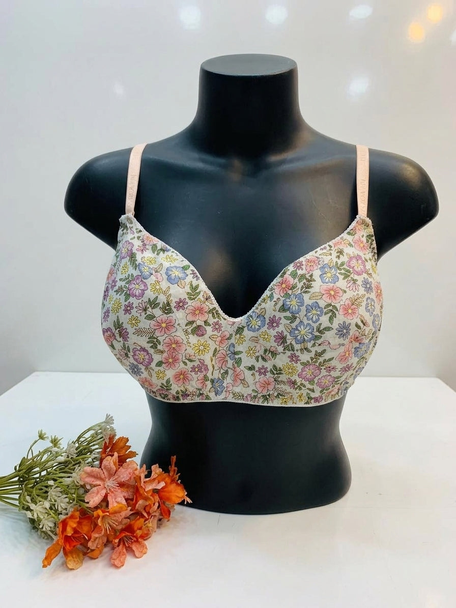 Multicolor Floral Print Everyday Comfort Bra - Off-White